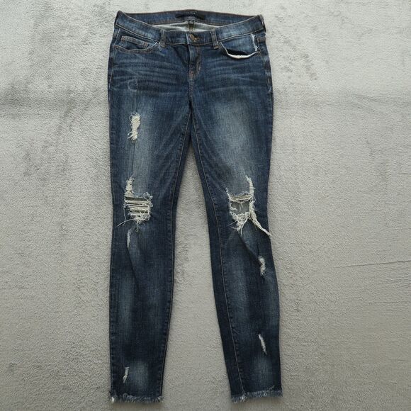 Harper Jeans Women's Size 27 Blue Low-Rise Skinny Denim 28" Inseam Distressed - Picture 1 of 15